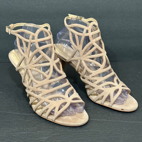 Vince Camuto Shoes - Vince Camuto Pelena Women's Size 8 Tan Suede Cutout Open Toe Slingback Heels